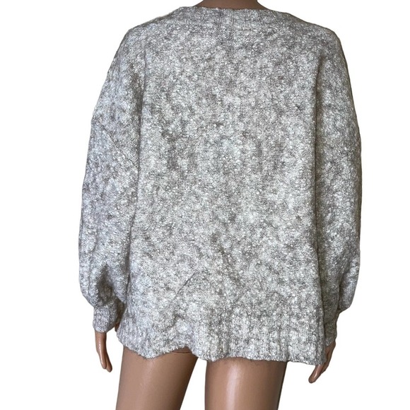 Sweater Wool Alpaca blend sweater Angie V-neck balloon sleeve tan/white SZ M - Picture 5 of 11